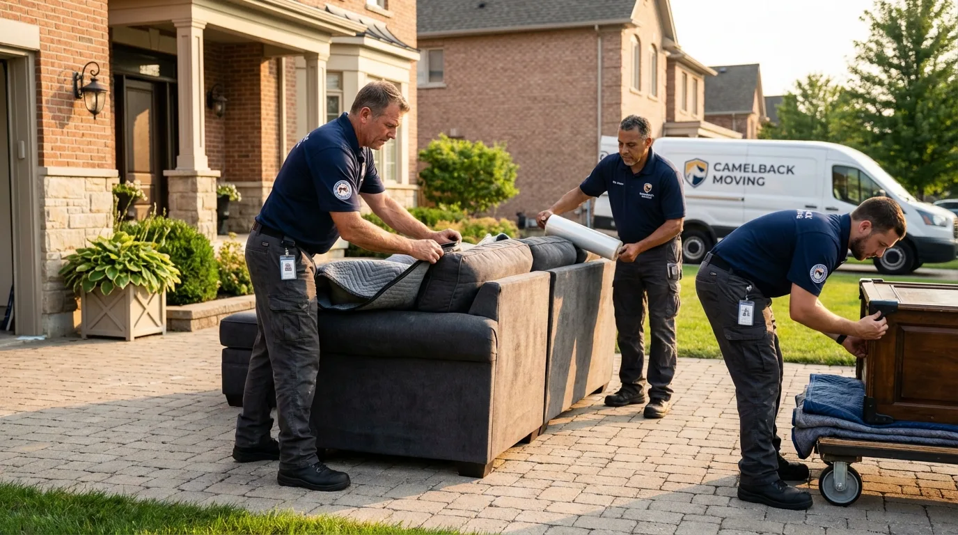 Large estate moving crew wrapping furniture in De Kalb, TX